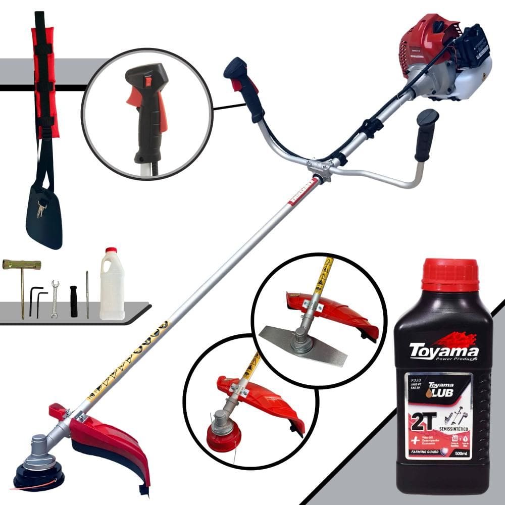 Roçadeira Lateral Kawashima BCJ620L À Gasolina 62cc Motor 2 Tempos 3HP de Potência 10.000rpm Com Carretel Nylon + Lâmina Facão + ÓLEO TOYAMA FG50