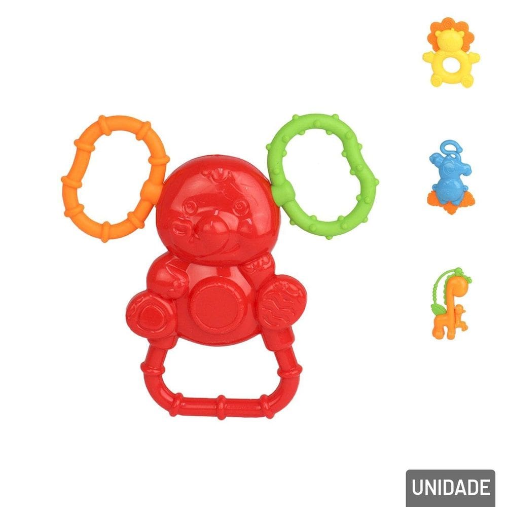 Chocalho com Mordedor 14cm Animais diversos - Tudo em Caixa