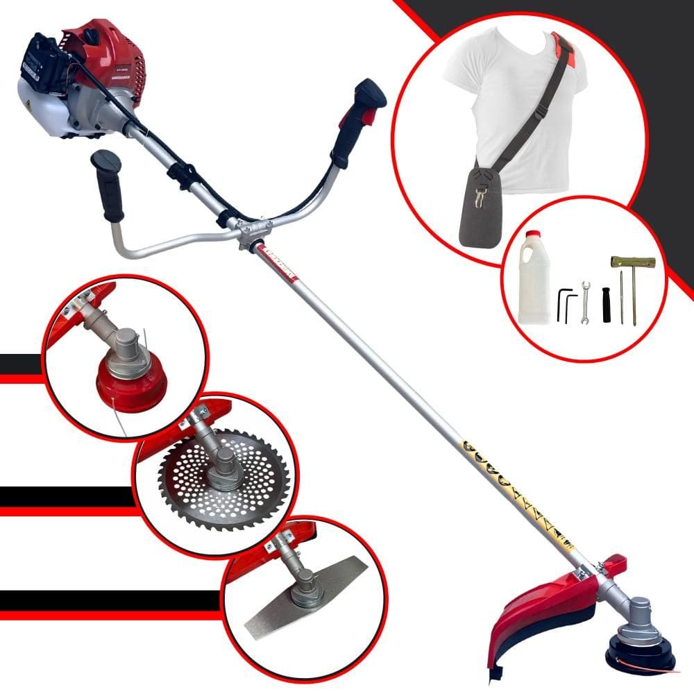 Roçadeira Lateral Kawashima BCJ620L À Gasolina 62cc Motor 2 Tempos 3HP de Potência 10.000rpm Com Carretel Nylon + Lâmina Facão + Lâmina 40 Dentes