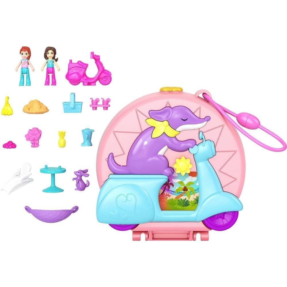Playset Polly  Adventure, ciclomotor compacto com 2 bonecos