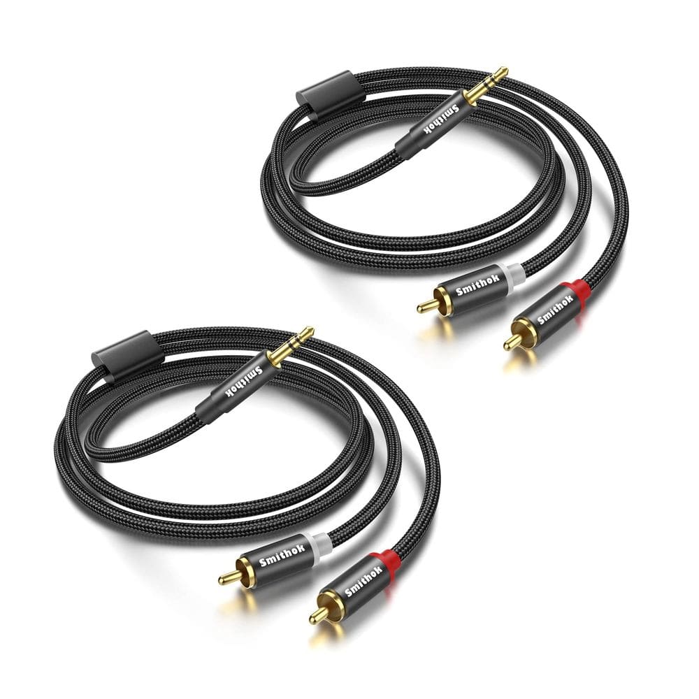 Pacote de 2 cabos Smithok de 3,5 mm para RCA 1/8 macho para macho 3 m preto