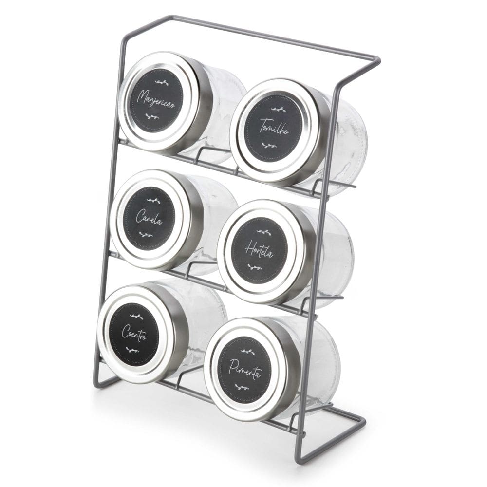 Suporte Porta Condimentos / Chá de Bancada 6 Potes Vidro