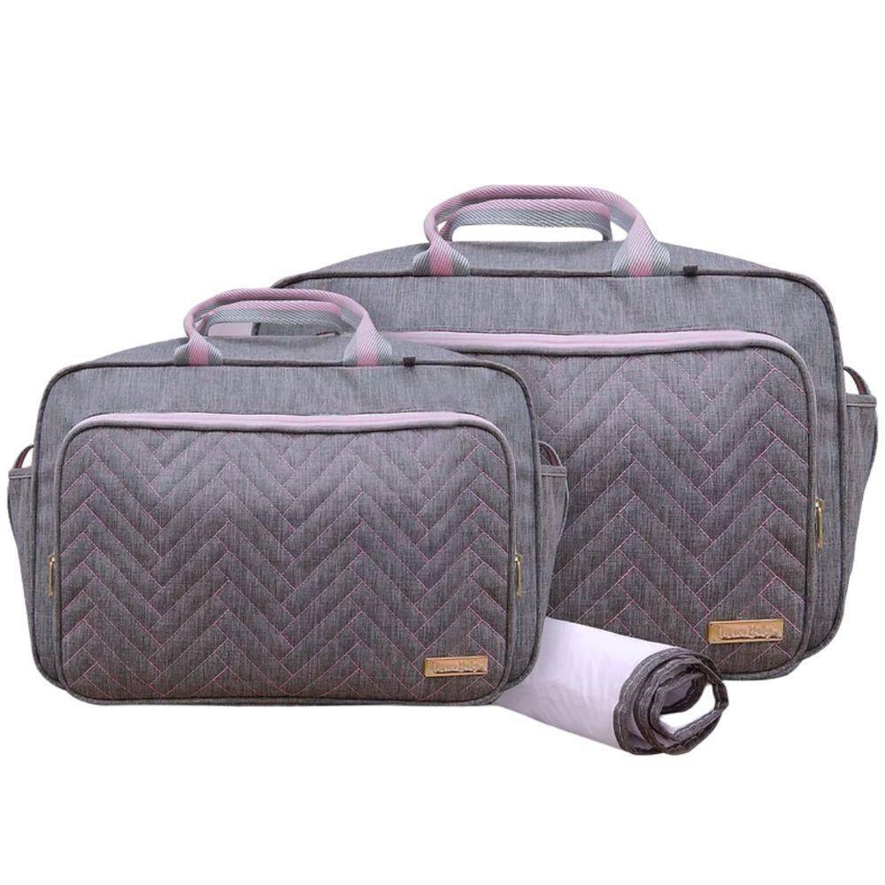 Kit Bolsas Maternidade Bebê Classic Premium Cinza E Rosa