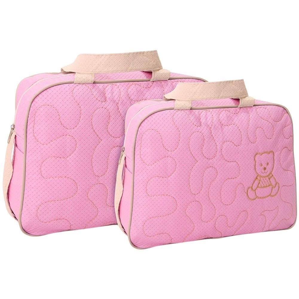 Kit Bolsas Maternidade Ursinho Bordado Baby Rosa