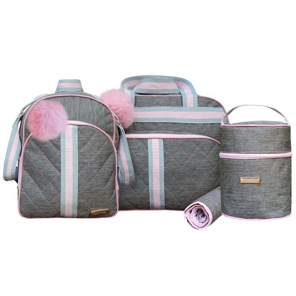 Kit Bolsas Maternidade Baby Premium Elegance Cinza E Rosa