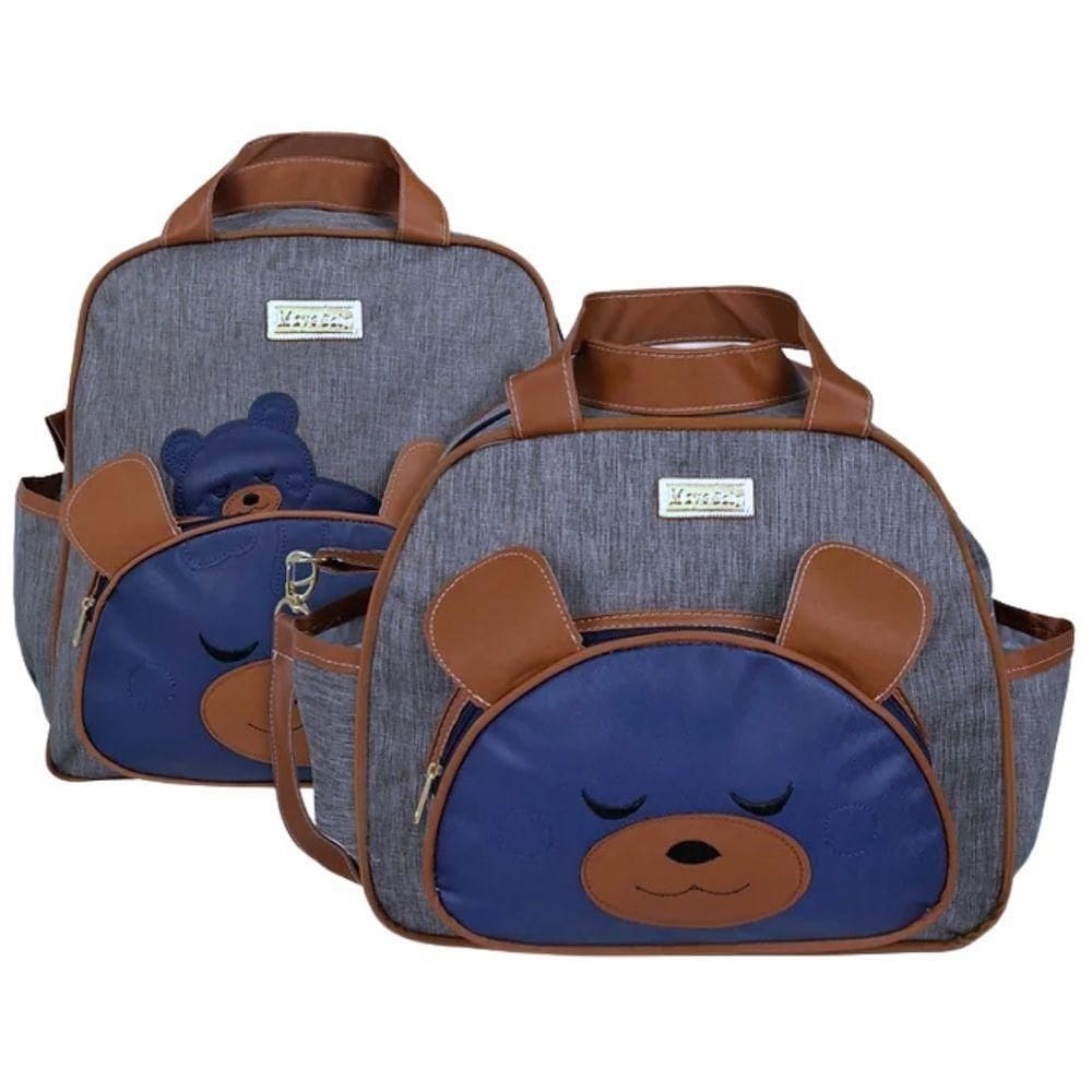 Kit Bolsas Maternidade Ursinho Baby Exclusive Chumbo E Marinho