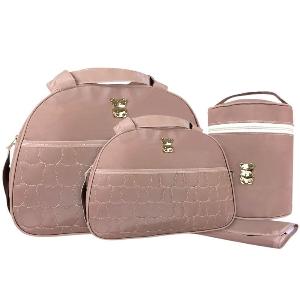 Kit Bolsas Maternidade Urso Bordado Baby Marrom