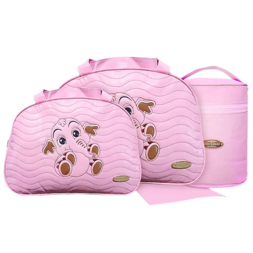 Kit Bolsas Maternidade Elefante Baby Completo Rosa
