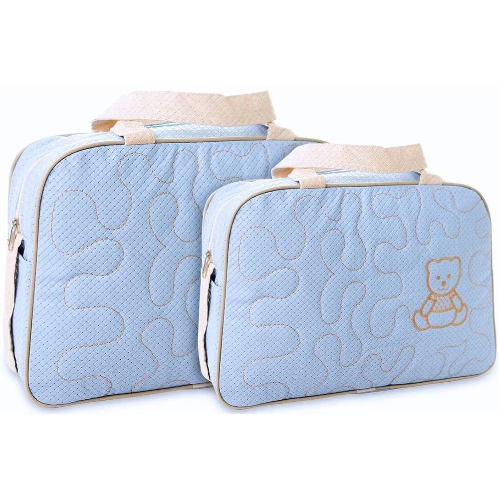 Kit Bolsas Maternidade Ursinho Bordado Baby Azul Claro