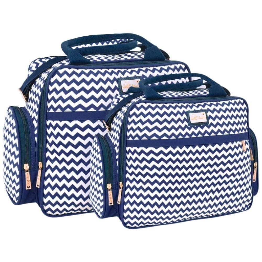 Kit Bolsas Maternidade Passeio Baby Chevron Azul Marinho