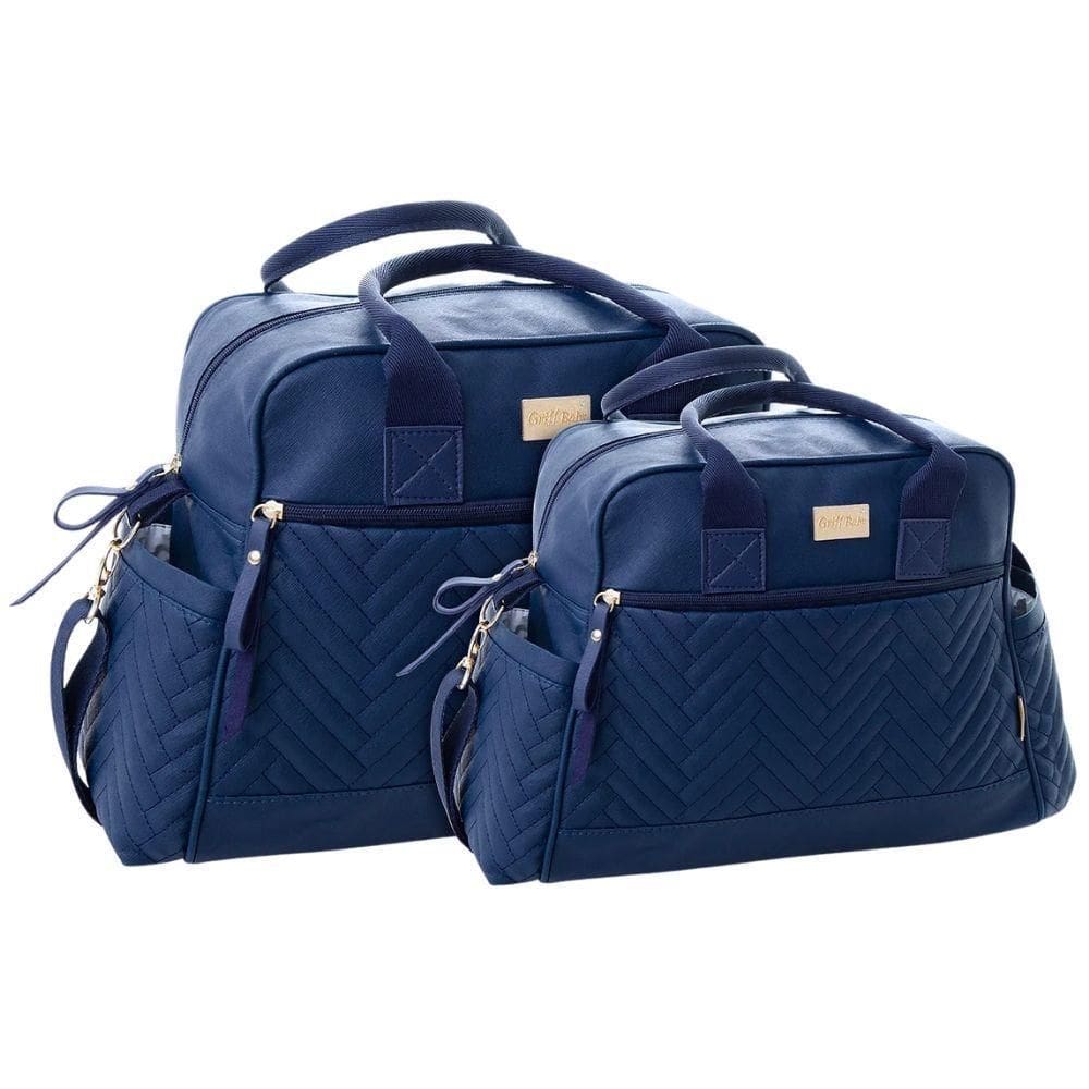Kit Bolsas Maternidade Matelassê Baby Classic Premium Azul Marinho