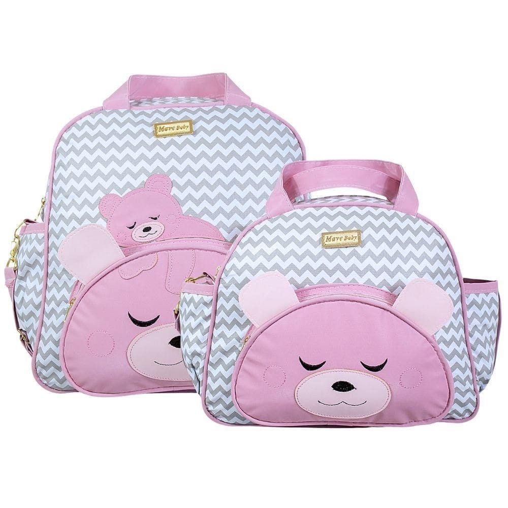 Kit Bolsas Maternidade Ursinho Baby Exclusive Cinza E Rosa