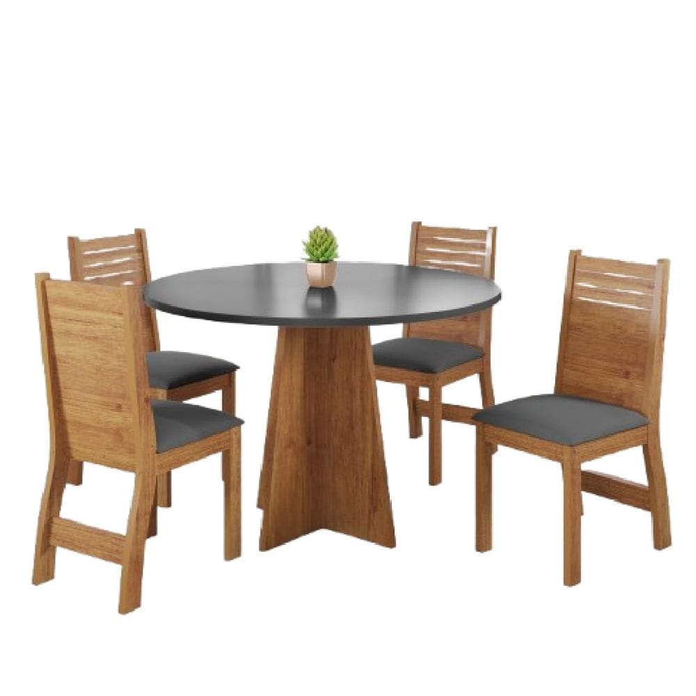 Conjunto de Mesa Sala de Jantar Fin Redonda 0,90m 4 Cadeira Veludo Viero