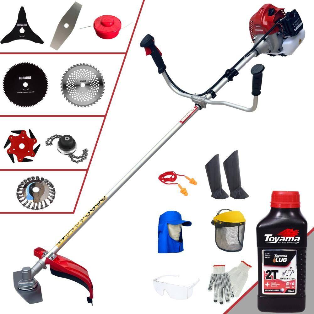Aparador de Grama Profissional À Gasolina Kawashima BCJ620L 62cc 3HP 10.000rpm Roçadeira Completa Com 8 Opções de Cortes + EPI + ÓLEO TOYAMA 2 TEMPOS