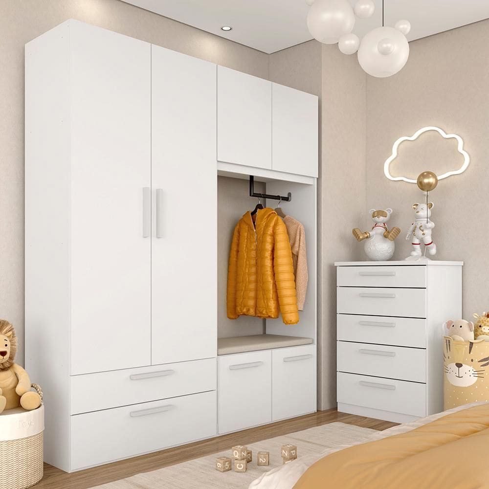 Modulado Infantil Joy Roupeiro Com Cômoda E Puff Baú Bco/l.bege - M.a