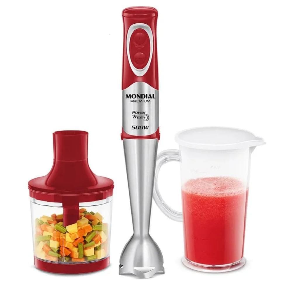 Mixer Mondial Power Red Premium 2 em 1 com Lâminas em Aço 500W Vermelho/Inox 127V - M-10
