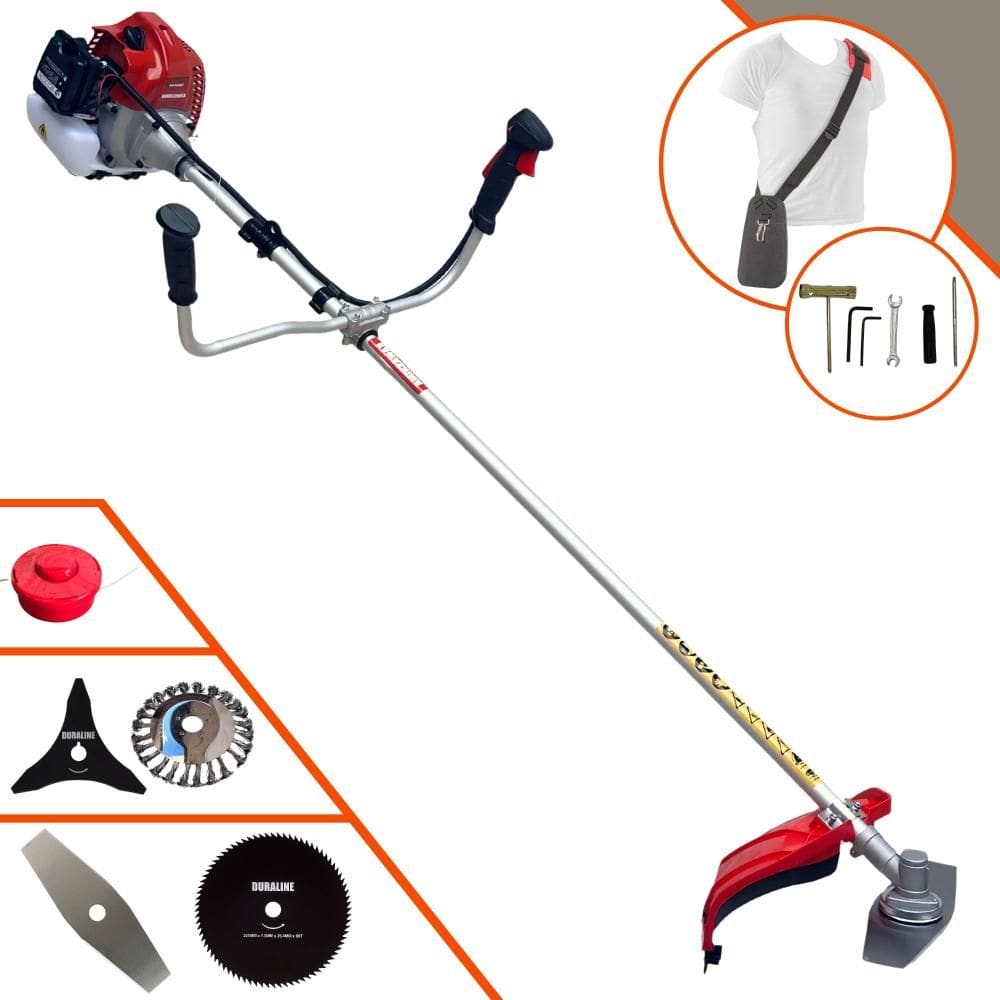 Roçadeira À Gasolina Kawashima BCJ620L 2T 62cc 10.000rpm 3HP 5 Opções de Corte Com Facas 2 Pontas, 3 Pontas, 80 Dentes, Escova de Aço e Carretel