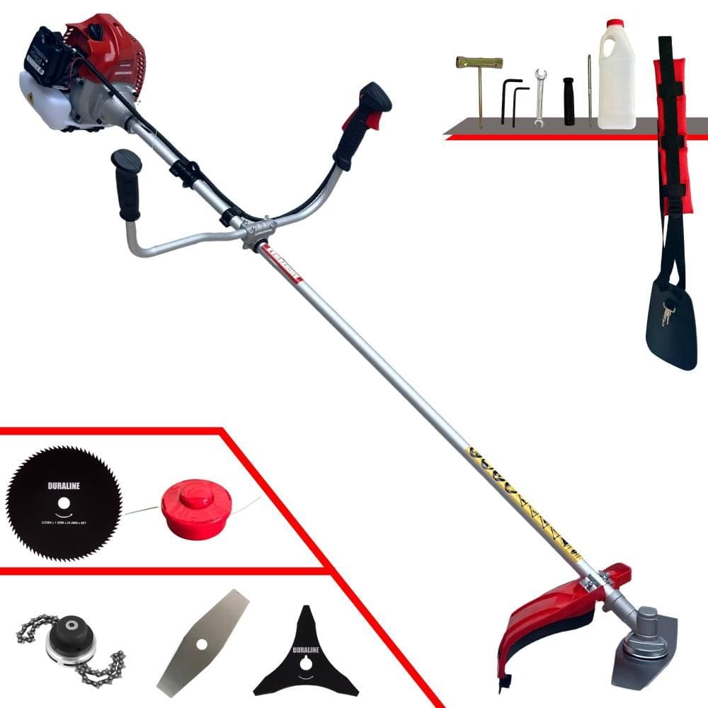 Roçadeira Cortador de Grama Profissional Kawashima BCJ620-L À Gasolina 2T 3HP 62cc 10.000rpm + Kit Extra de Faca 3 Pontas, Faca 80 Dentes e Trimmer