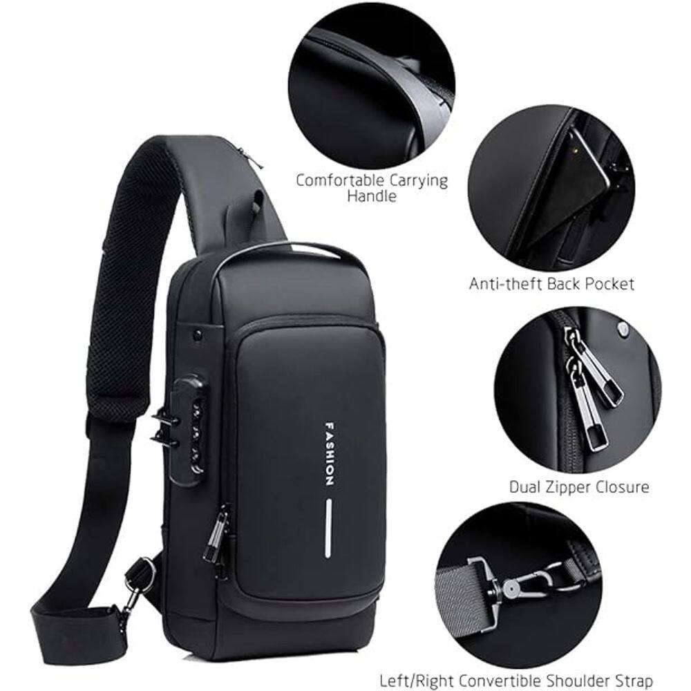 Pochet bolsa masculina c/ cadeado à prova d`água anti-roubo PRETA