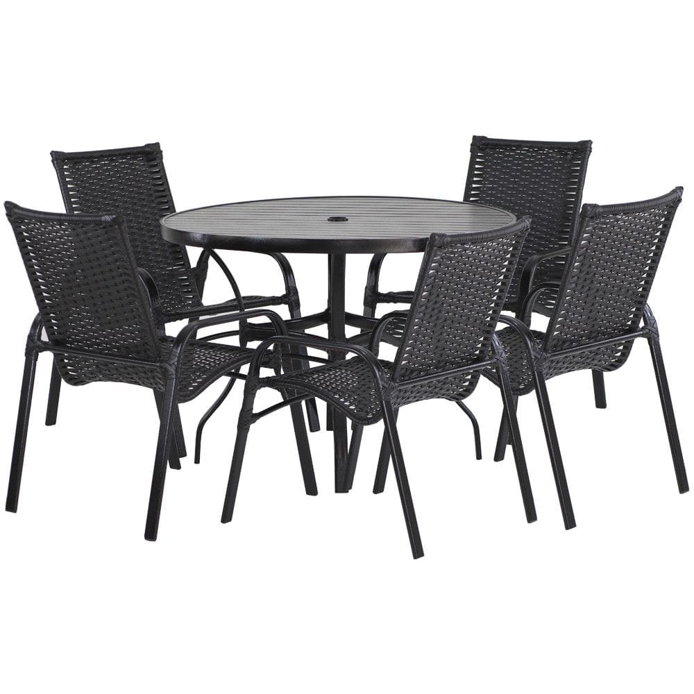 5 Cadeiras E Mesa100cm Tampo Ripado Alumínio Piscina Jardim para Àrea Piscina e Jardim