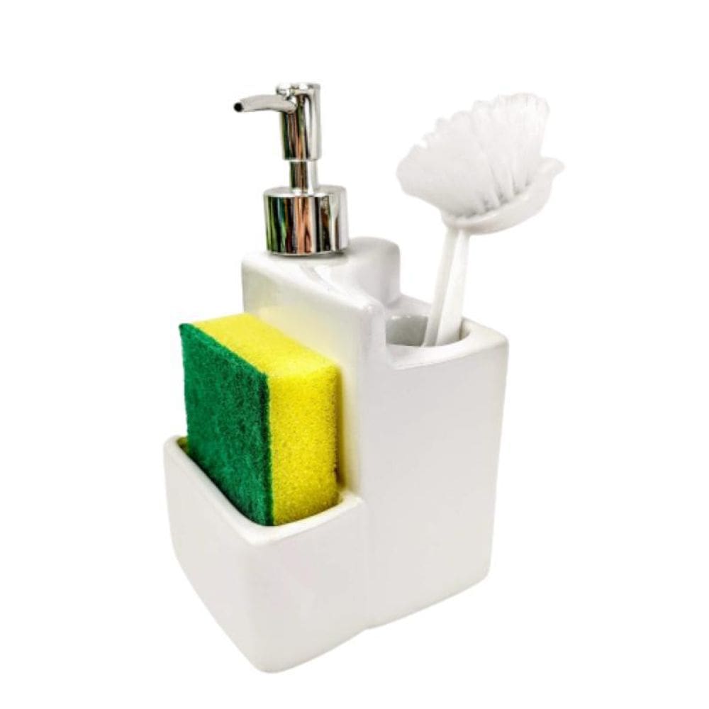 Dispenser Branco Para Cozinha Cerâmica 20X10X12Cm Com Escova