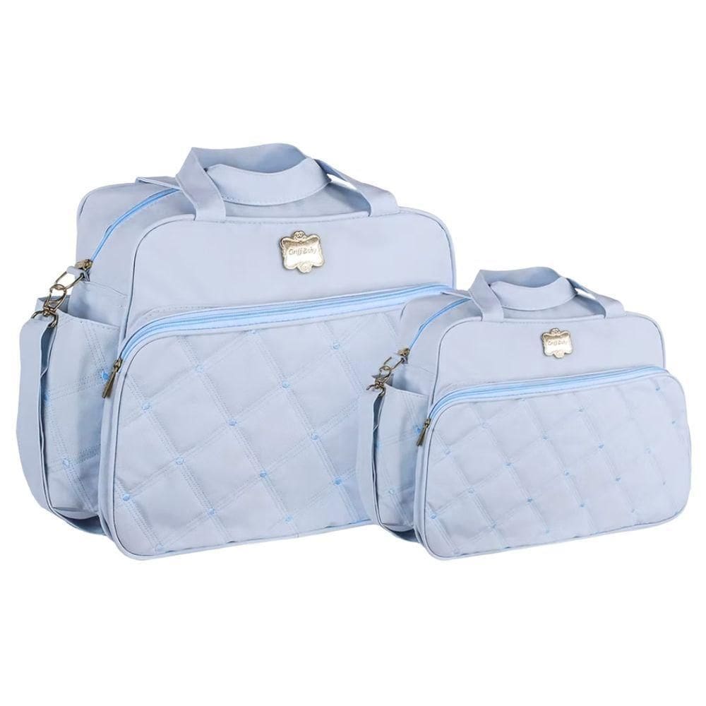 Kit Bolsas Maternidade Baby Classic Matelassê Azul Claro