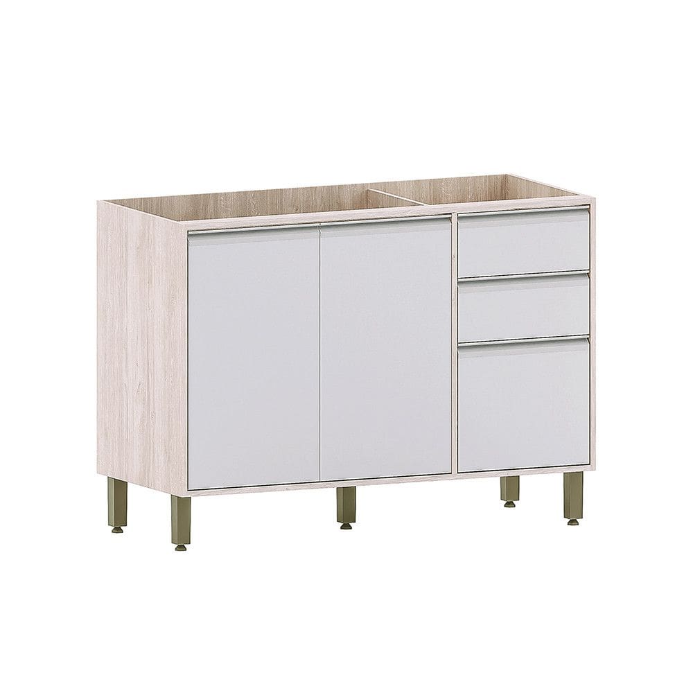 Balcão de Pia sem Tampo para Cozinha 120cm 2 Portas e 3 Gavetas Art Luciane Móveis