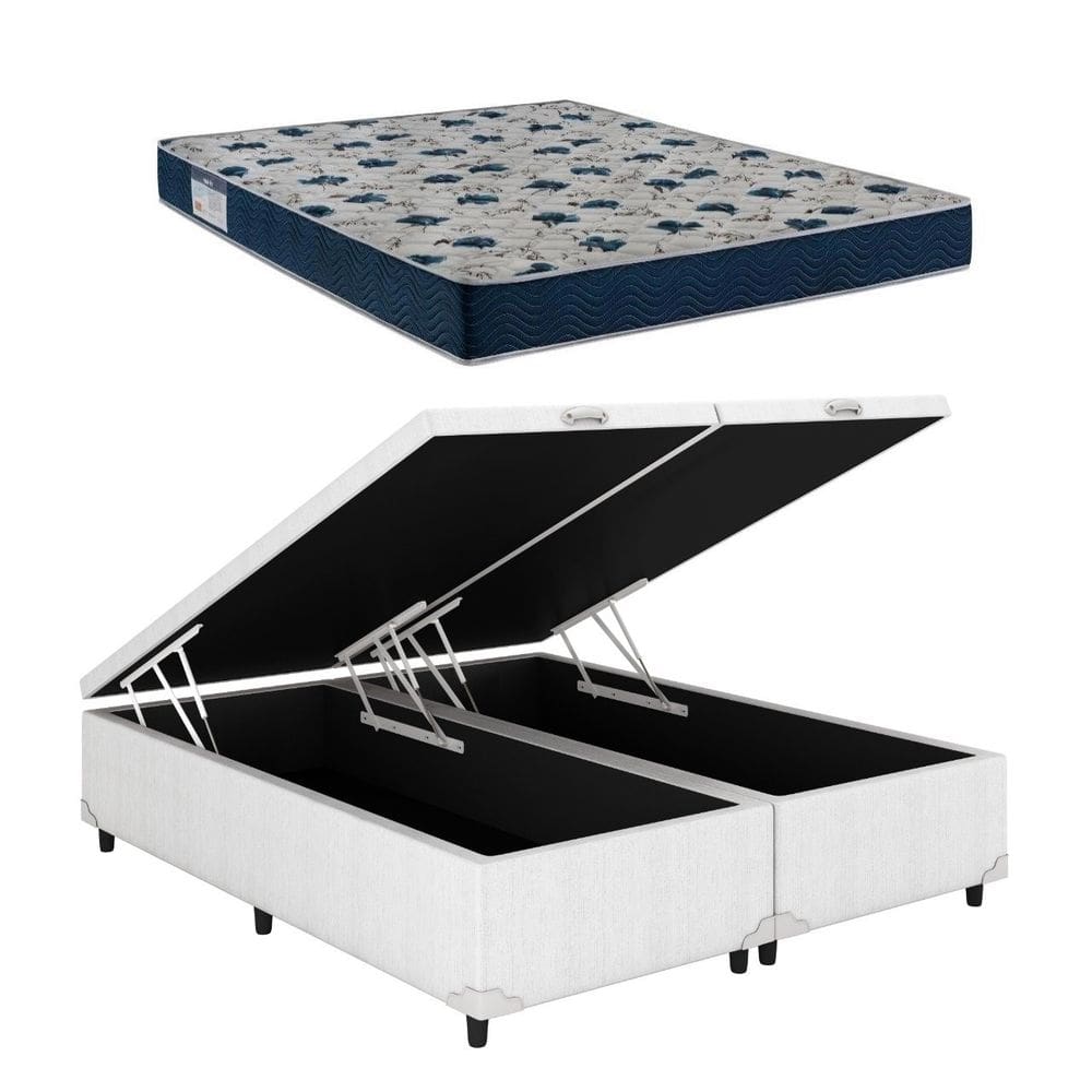 Cama Baú Casal Bipartido Branco Colchão ISO 60 D28 - Ortobom