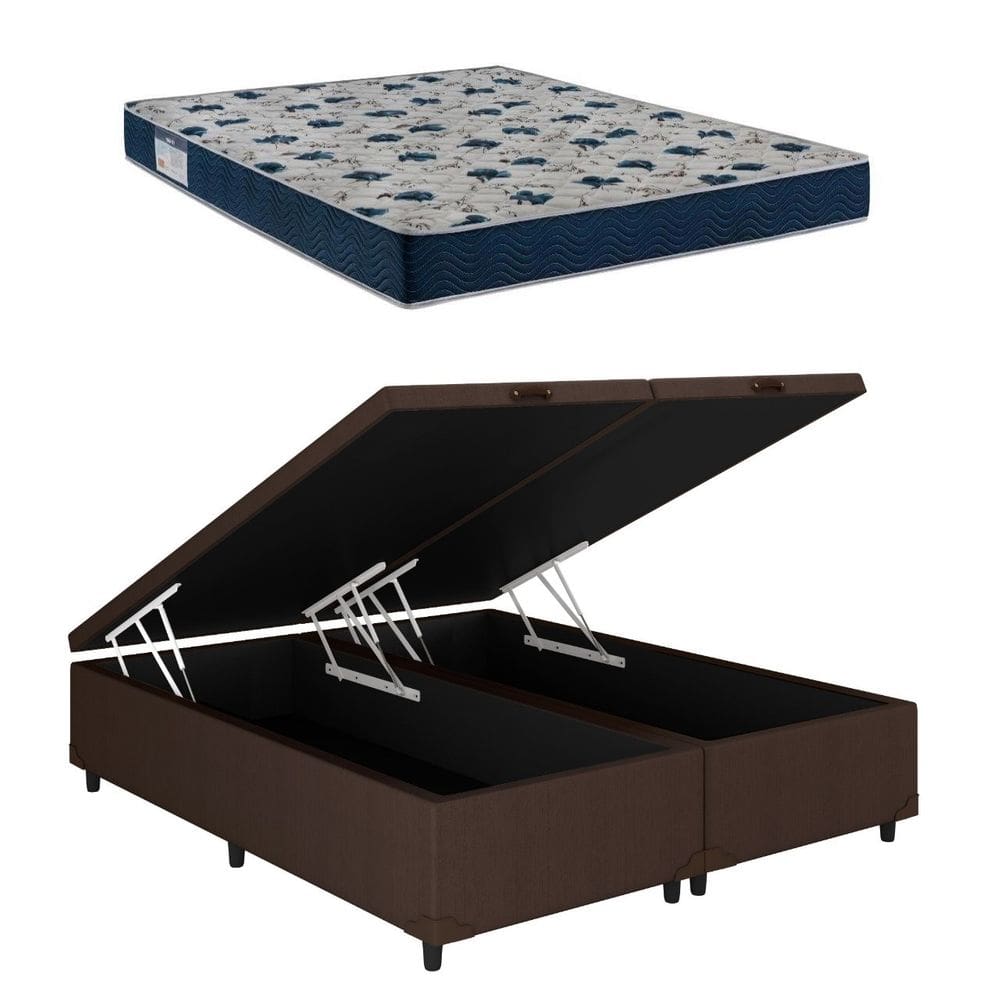 Cama Baú Casal Bipartido Marrom Colchão ISO 60 D28 - Ortobom