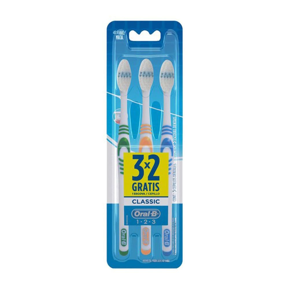 Escova Dental Oral-B Classic Macia Cabeça 40 Cores diversas Leve 3 Pague 2
