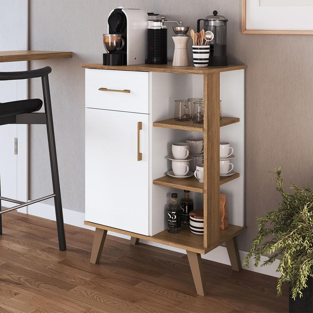 Balcão Multiuso com Prateleira Lateral 1 Porta 1 Gaveta Branco