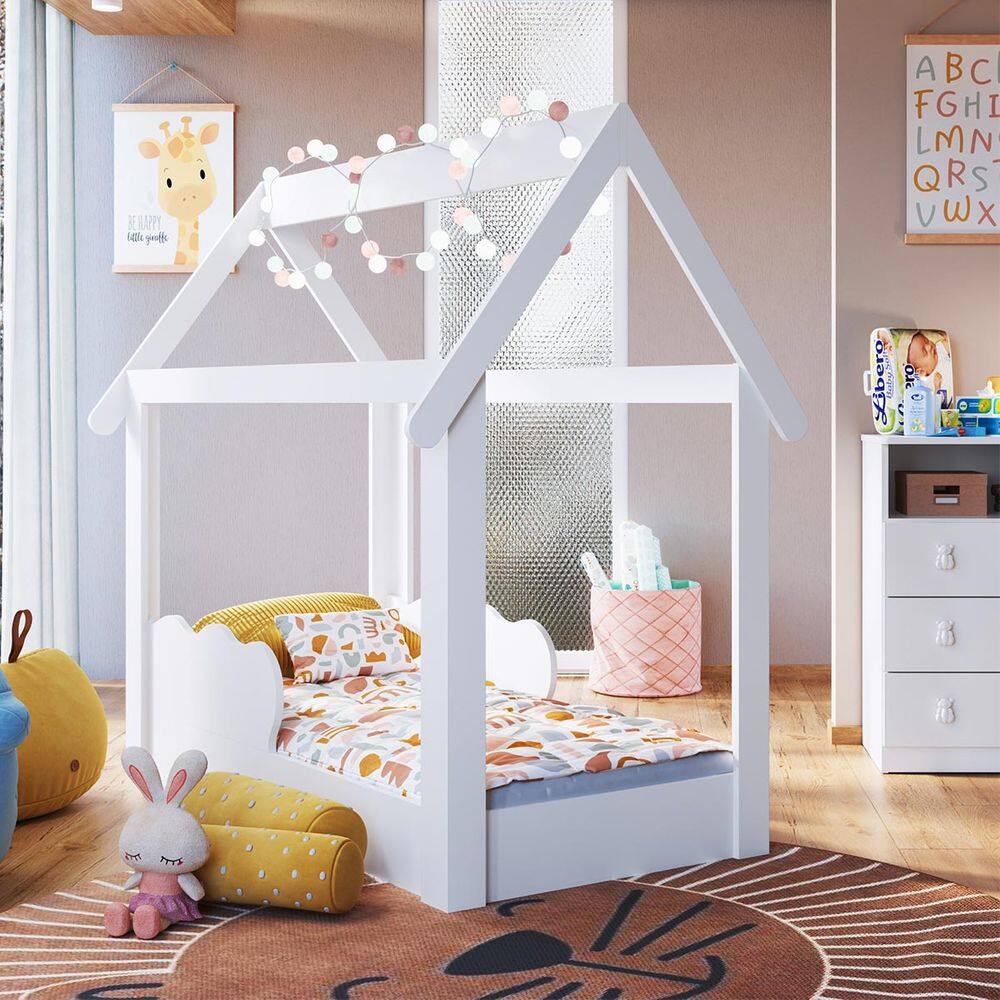 Mini Cama Infantil Montessoriana com Proteção Lateral Branco