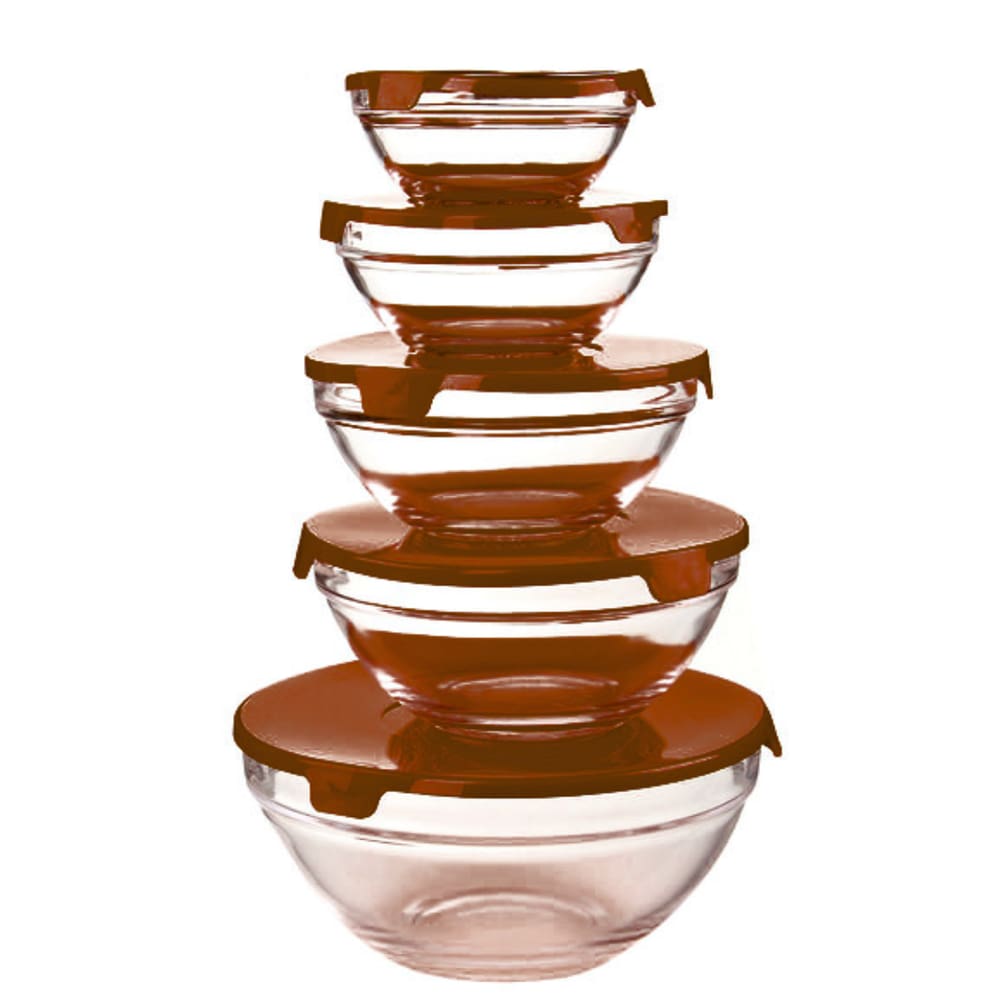 Kit Jogo De Potes 5 Tigelas Bowl Redondos Conjunto De Vidro