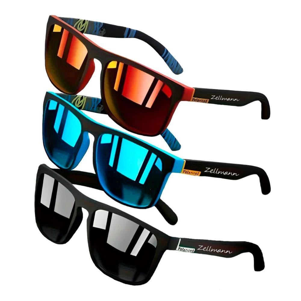 Kit 3 Óculos de Sol Masculino Polarizado Quadrado Zellmann Com Proteção UV400