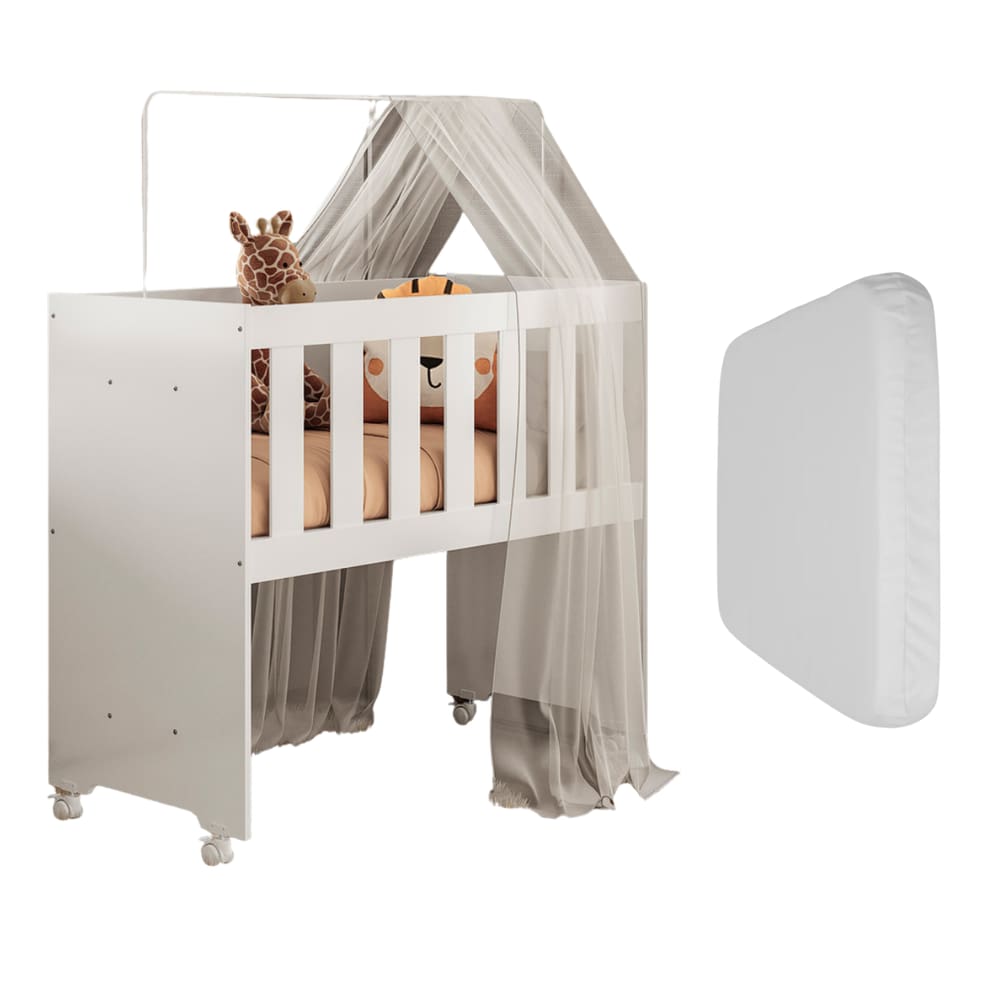 Mini Berço Com Colchão Multiuso 5 Em 1 Mesa Aparador Infantil Quarto Bebê