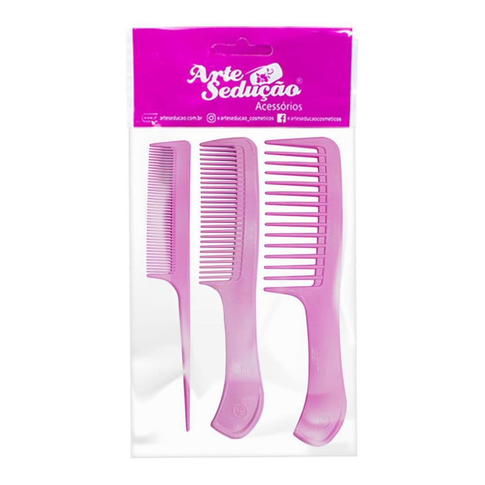 Kit 3 Pentes De Plástico Para Cabelos Pequeno Médio Grande