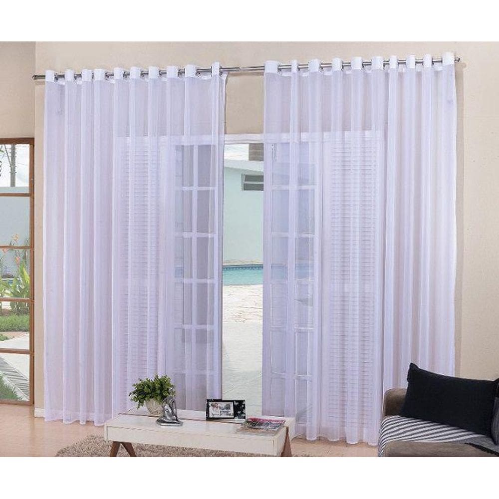Cortina De Varão Voil Branco Sala 4,00X2,30 Ilhós Cromado