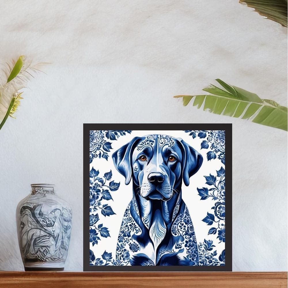 Quadro Labrador Estilo Azulejo Português - 33X33Cm