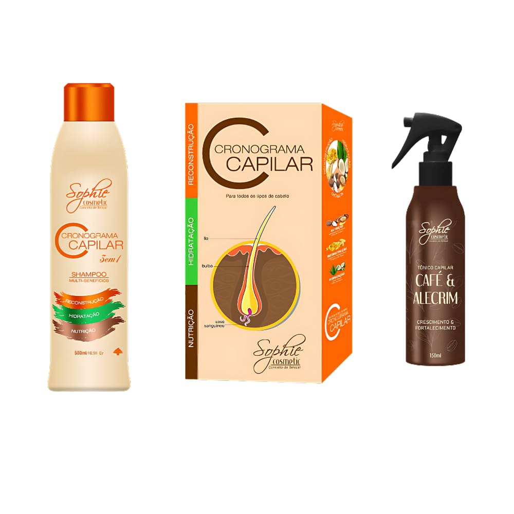 Kit Cronogama Capilar + Shampoo + Tônico Sophie Cosmetic