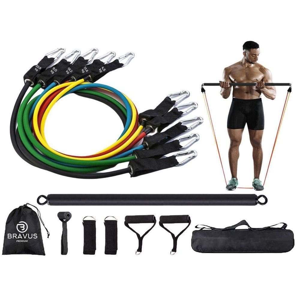 Kit Tubing Premium Elástico Extensor Com Barra De Exercícios