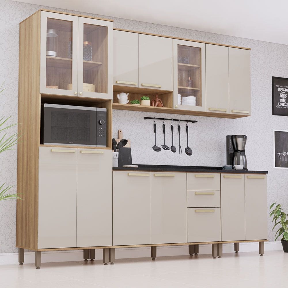 Cozinha Modulada Compacta 5 Peças com Tampos e sem Pia Isis Luciane Móveis