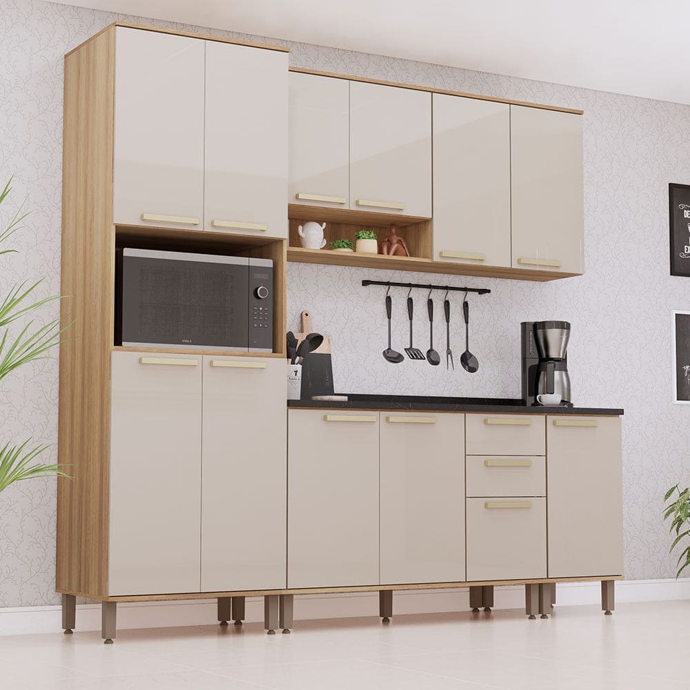 Cozinha Modulada Compacta 5 Peças com Tampos e sem Pia Isis Luciane Móveis