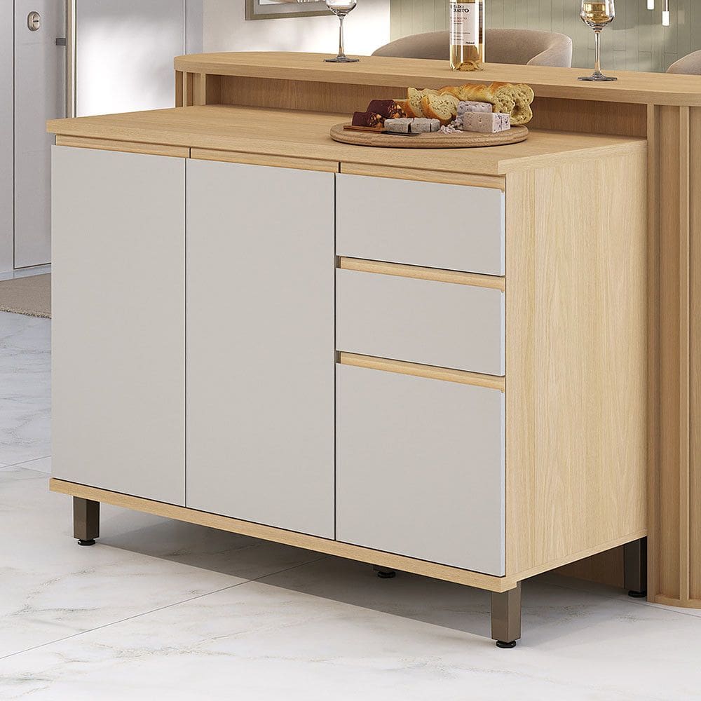 Balcão de Cozinha 3 Portas e 2 Gavetas Com Tampo 120cm Aura Luciane Móveis