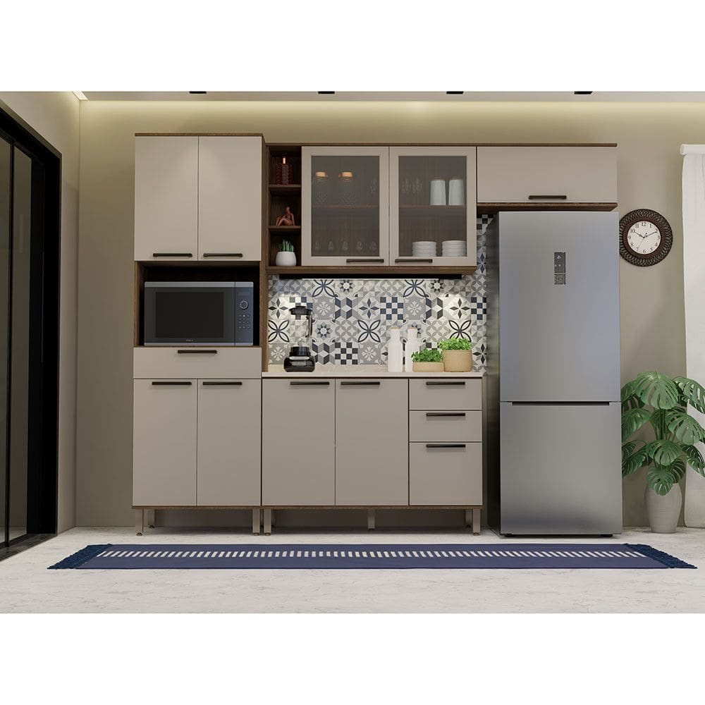 Cozinha Compacta 4 Peças com Espaço para Microondas Vidro e Tampo Luna Luciane Móveis
