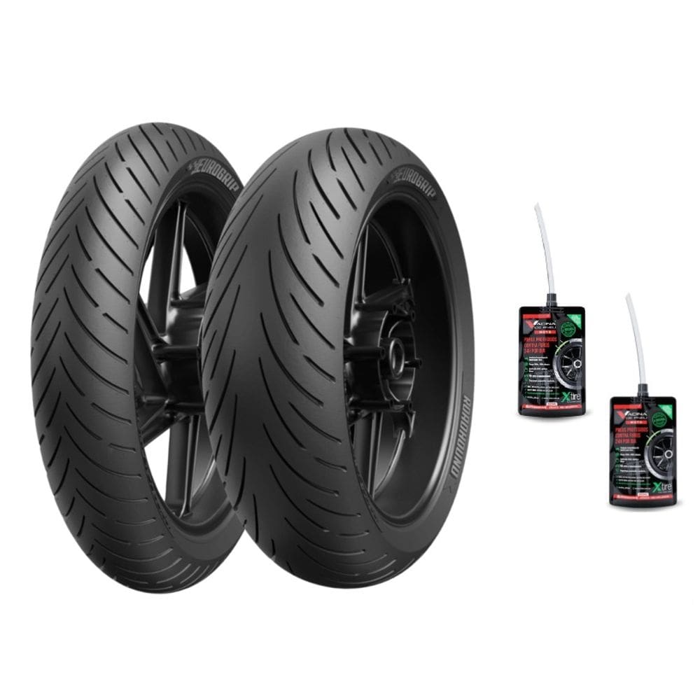 KIT PAR PNEU 120/70-ZR17 + 180/55-ZR17 EUROGRIP ROADHOUND SPORT TOURING SEM CAMARA F800R GSX-S750 Z1000 MT09 + vacina