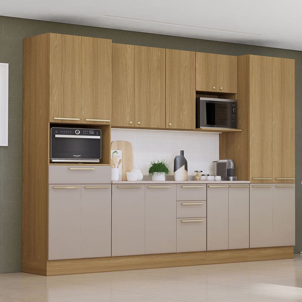 Cozinha Completa 6 Peças com Espaço para Micro-ondas e Tampo 320cm Elegance Luciane Móveis