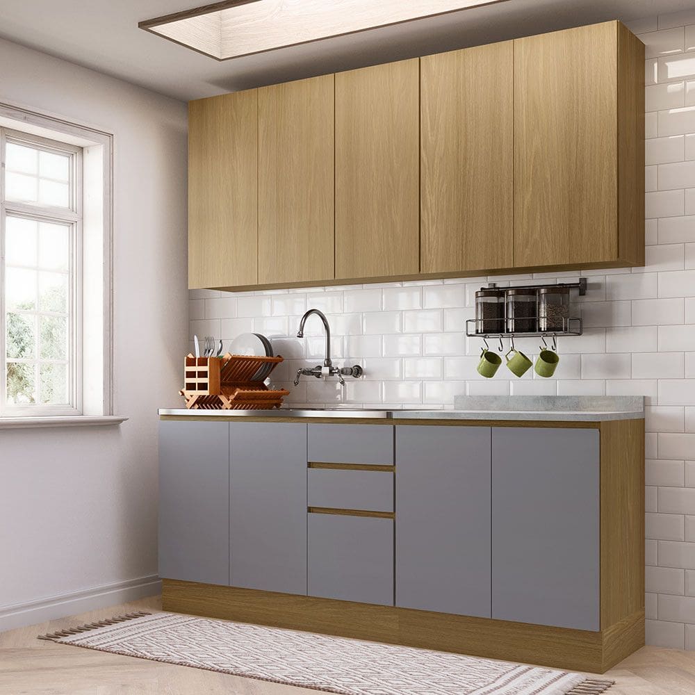 Cozinha Compacta 4 Peças Com Tampo 200cm Slim Luciane Móveis