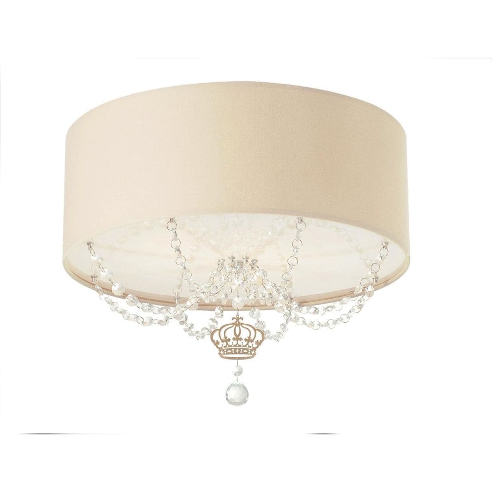 Plafon Coroa Com Cristal Quarto Bebê 40X15 Cáqui
