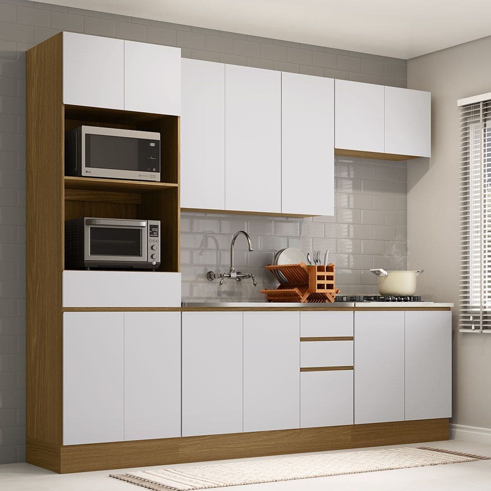 Cozinha Completa 5 Peças com Espaços para Micro-ondas e Tampo 270 cm Slim Luciane Móveis