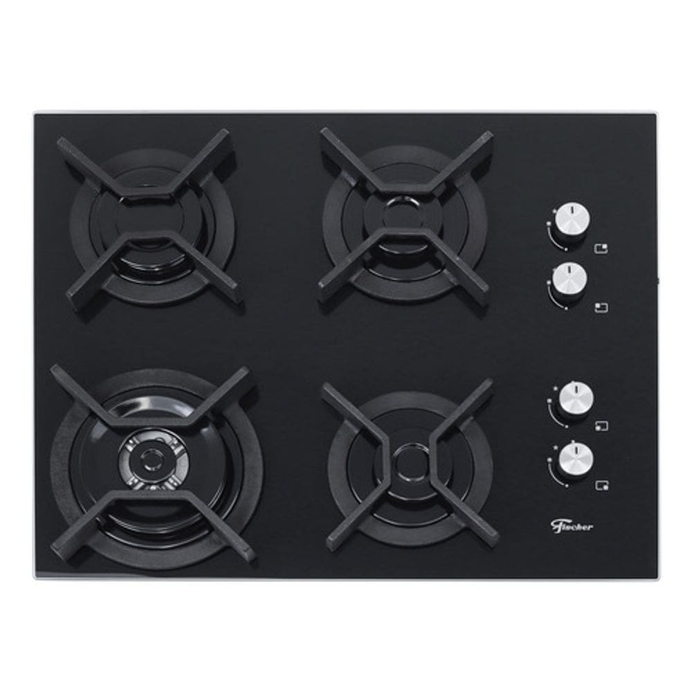 Cooktop A Gas 4 Bocas Vidro Preto Bivolt 60x48cm - Fischer